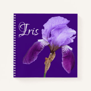 Carnet Nom personnalisable Iris joli boho fleur violet