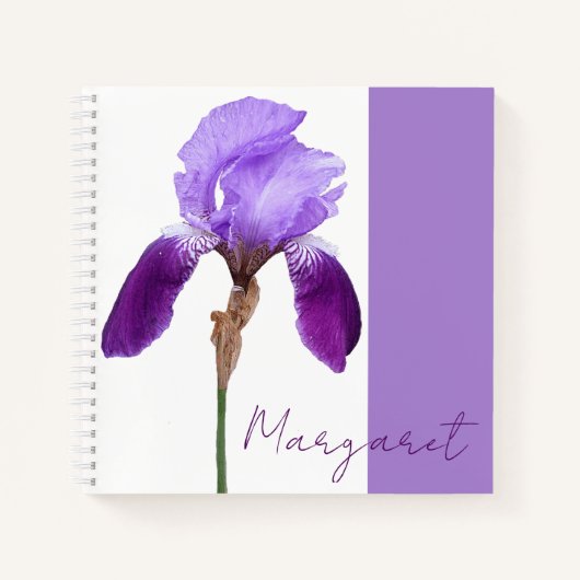 Carnet Nom personnalisable Margaret fleurie pourpre iris (Devant)