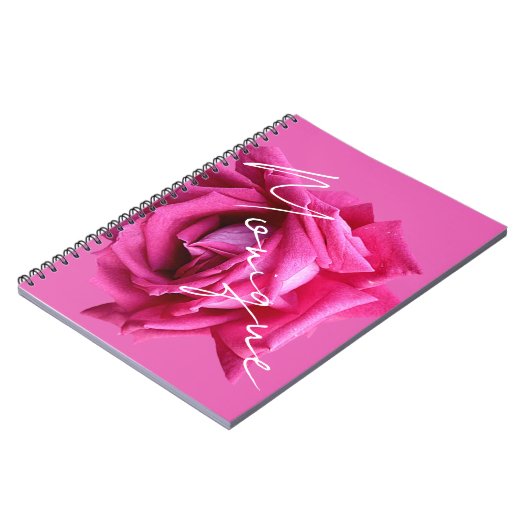 Carnet Nom personnalisable Monique rose floral rose funky (Côté gauche)