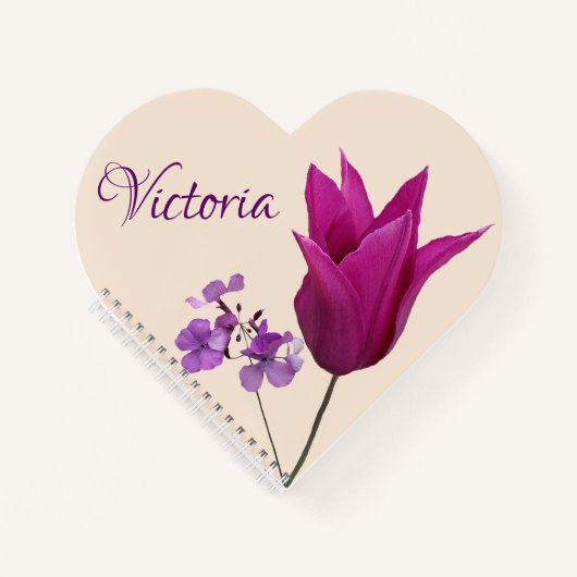 Carnet Nom personnalisable Victoria jolies fleurs violett (Devant)