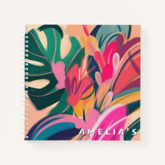 Carnet Nom personnalisé Abstrait tropical moderne