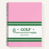 Carnet Nom personnalisé Amateur de golf rose et vert (Devant)
