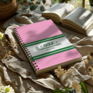 Carnet Nom personnalisé Amateur de golf rose et vert