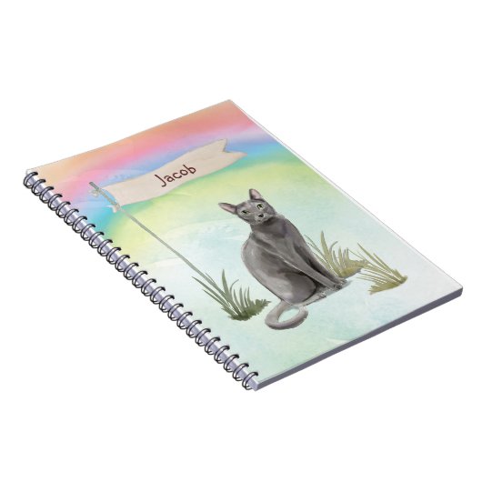 Carnet Nom personnalisé Animal de chat russe bleu (Côté Droit)