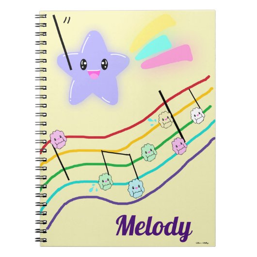 Carnet Nom personnalisé Animal Music Notes Score Kawaii (Devant)