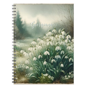 Carnet Nom personnalisé Aquarelle Vintage Floral Snowdrop