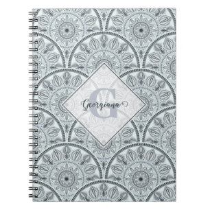 Carnet Nom personnalisé Art Déco Harmonie Florale Gris Ma