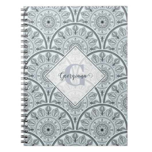 Carnet Nom personnalisé Art Déco Harmonie Florale Gris Ma (Devant)