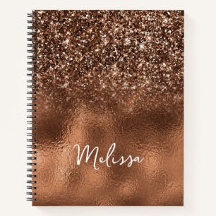 Carnet Nom personnalisé avec paillettes et feuille de bro