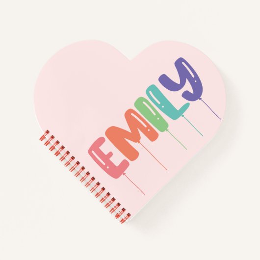 Carnet Nom personnalisé Balloon Cadeau Idée Coeur (Devant)