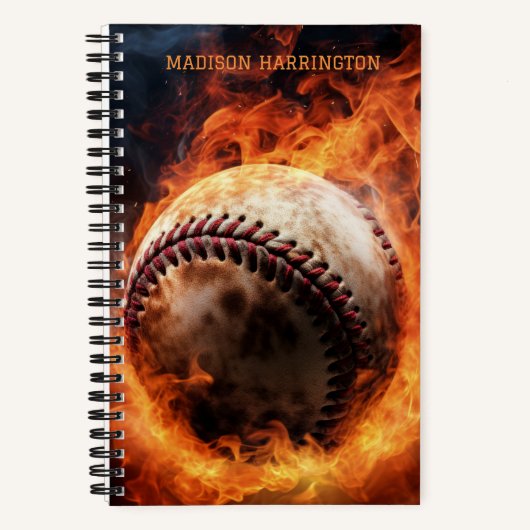 Carnet Nom personnalisé Baseball en feu (Recto)