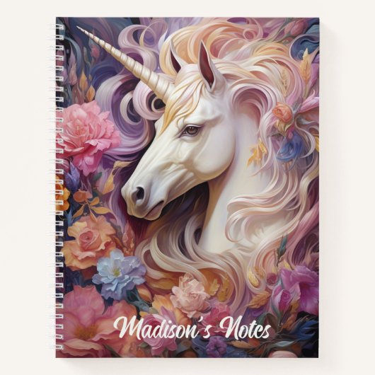 Carnet Nom personnalisé belle licorne (Devant)