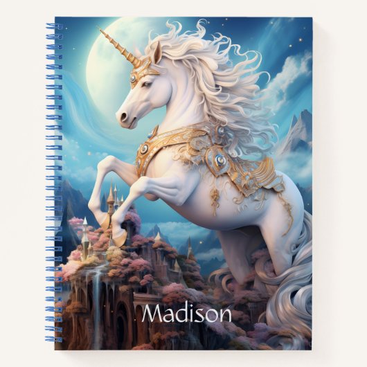 Carnet Nom personnalisé belle licorne (Devant)