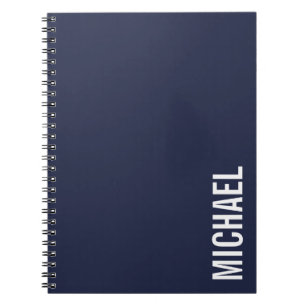 Carnet Nom personnalisé bleu marine moderne minimaliste
