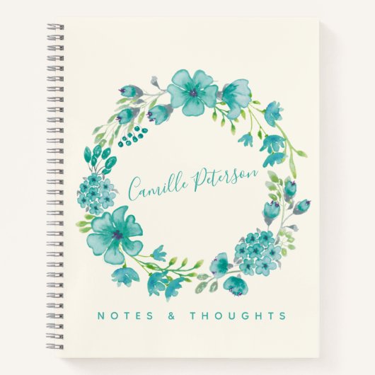 Carnet Nom personnalisé Blue Floral Wreath Style chic (Devant)