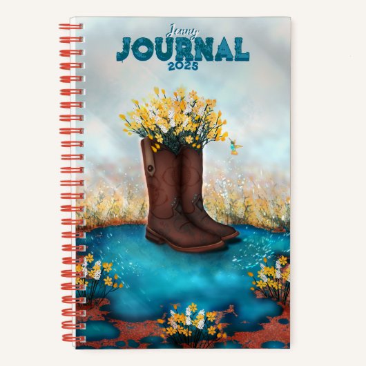 Carnet Nom personnalisé Boot floral avec oiseau Humming (Recto)