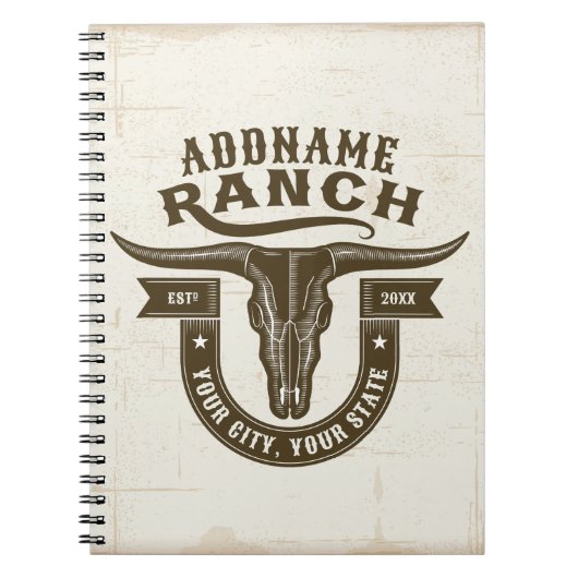 Carnet NOM personnalisé Bull Steer Skull Western Ranch (Devant)