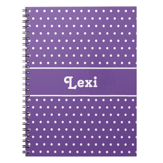Carnet Nom personnalisé chic Polka Dot violet et blanc (Devant)