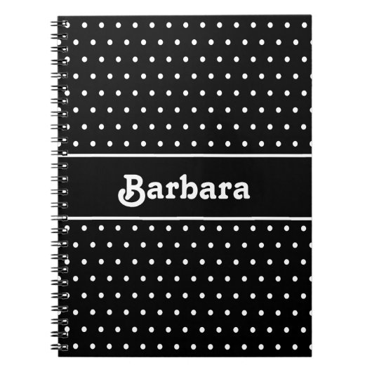 Carnet Nom personnalisé classique Pointe Polka noir et bl (Devant)