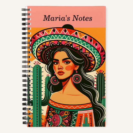 Carnet Nom personnalisé Coloré mexicain Fiesta Cactus (Recto)