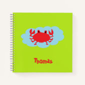 Carnet Nom personnalisé crabe rouge sur bleu et vert (Devant)