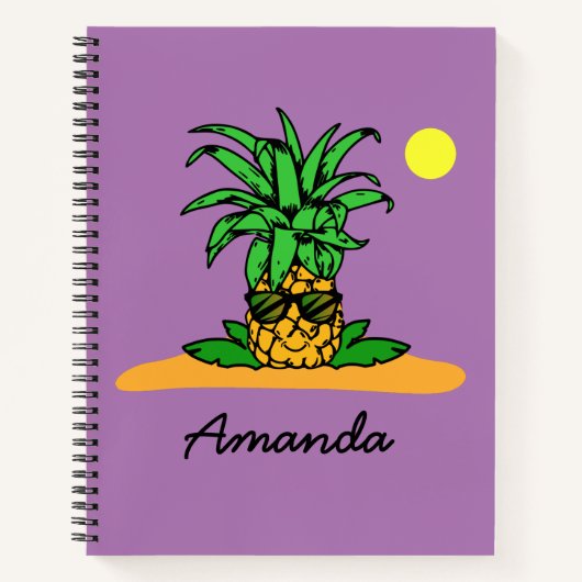 Carnet Nom personnalisé Cute Funny Pineappy Lavender (Devant)