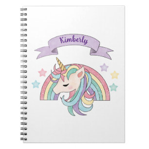 Carnet Nom personnalisé Cute Pastel Unicorn & Sparkly Rai