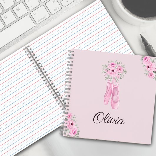 Carnet Nom personnalisé de ballerine florale rose élégant