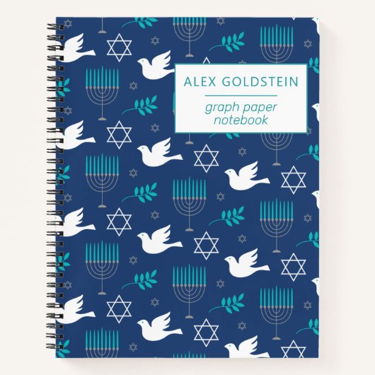 Carnet Nom personnalisé Dove Blue Menorah Hanoukka (Devant)