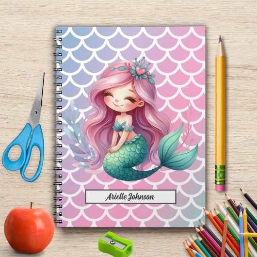 Carnet Nom personnalisé du motif Mermaid