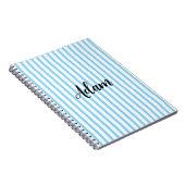 Carnet Nom personnalisé écriture rayure bleu blanc (Côté Droit)