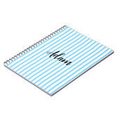 Carnet Nom personnalisé écriture rayure bleu blanc (Côté gauche)