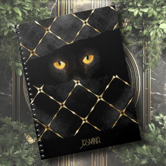 Carnet Nom personnalisé Elegant Black Cat Eyes dans le no
