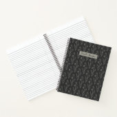 Carnet Nom personnalisé Élégant noir blanc floral (Intérieur)