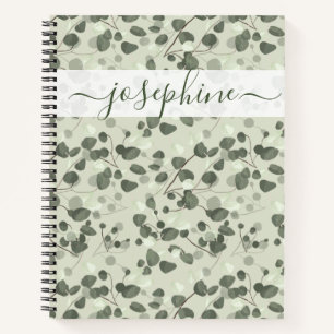 Carnet Nom personnalisé élégant script Eucalyptus vert fr