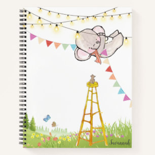 Carnet Nom personnalisé Eléphant mignon coloré