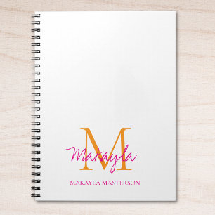 Carnet Nom personnalisé en script rose monogramme