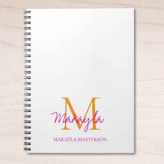 Carnet Nom personnalisé en script rose monogramme