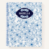 Carnet Nom personnalisé féminin motif floral bleu (Devant)