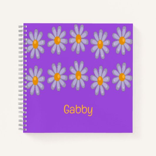Carnet Nom personnalisé fleurs bleues sur violet (Devant)