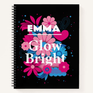 Carnet Nom personnalisé floral brillant personnalisé