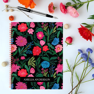 Carnet Nom personnalisé floral coloré dessiné à la main