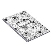 Carnet Nom personnalisé floral noir et blanc élégant (Côté Droit)