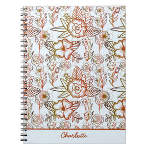Carnet Nom personnalisé Floral sans couture motif orange