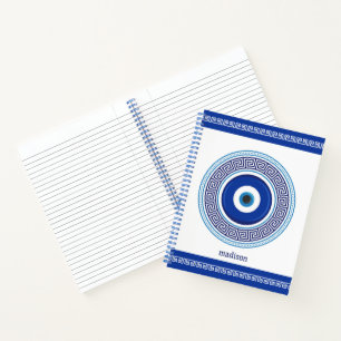 Carnet Nom personnalisé grec Motif mal oeil Nazar