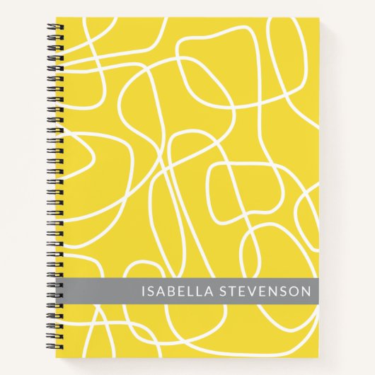 Carnet Nom personnalisé Gris Jaune Abstrait Line Art (Devant)