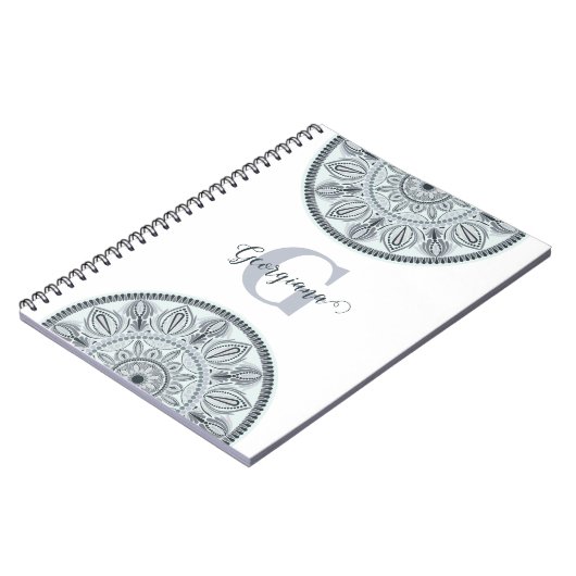 Carnet Nom personnalisé Harmonie Florale Gris Monotone Ma (Côté gauche)