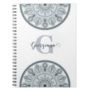 Carnet Nom personnalisé Harmonie Florale Gris Monotone Ma