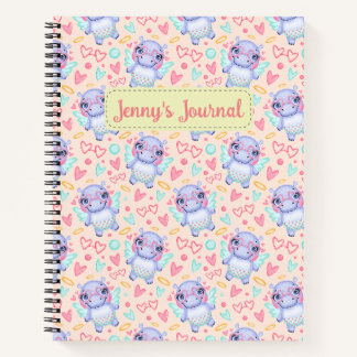Carnet Nom personnalisé Jeu de puces Hippo mignon