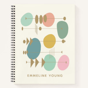Carnet Nom personnalisé Mid Century Modern Retro Notes